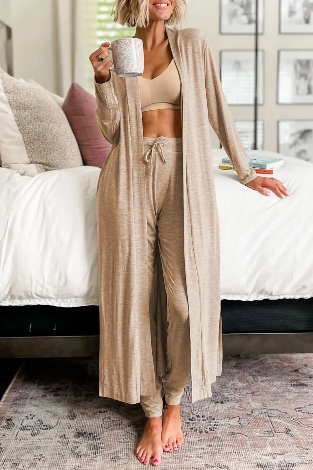 Chic parchment lounge set: cardigan & pants - Love Salve